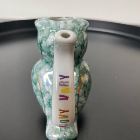 Karlovy Vary Porcelain Owl Sipping Cup Hand Painted Original Marbled teal gold - Picture 4 of 7